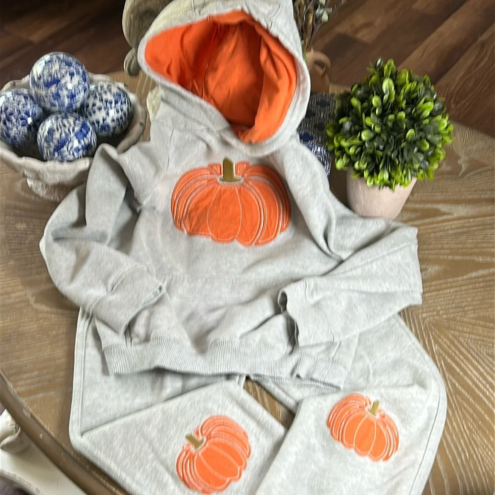 Gymboree Fall Harvest Autumn Pumpkin Jogger Sweatpants & Hoodie Sweatshirt